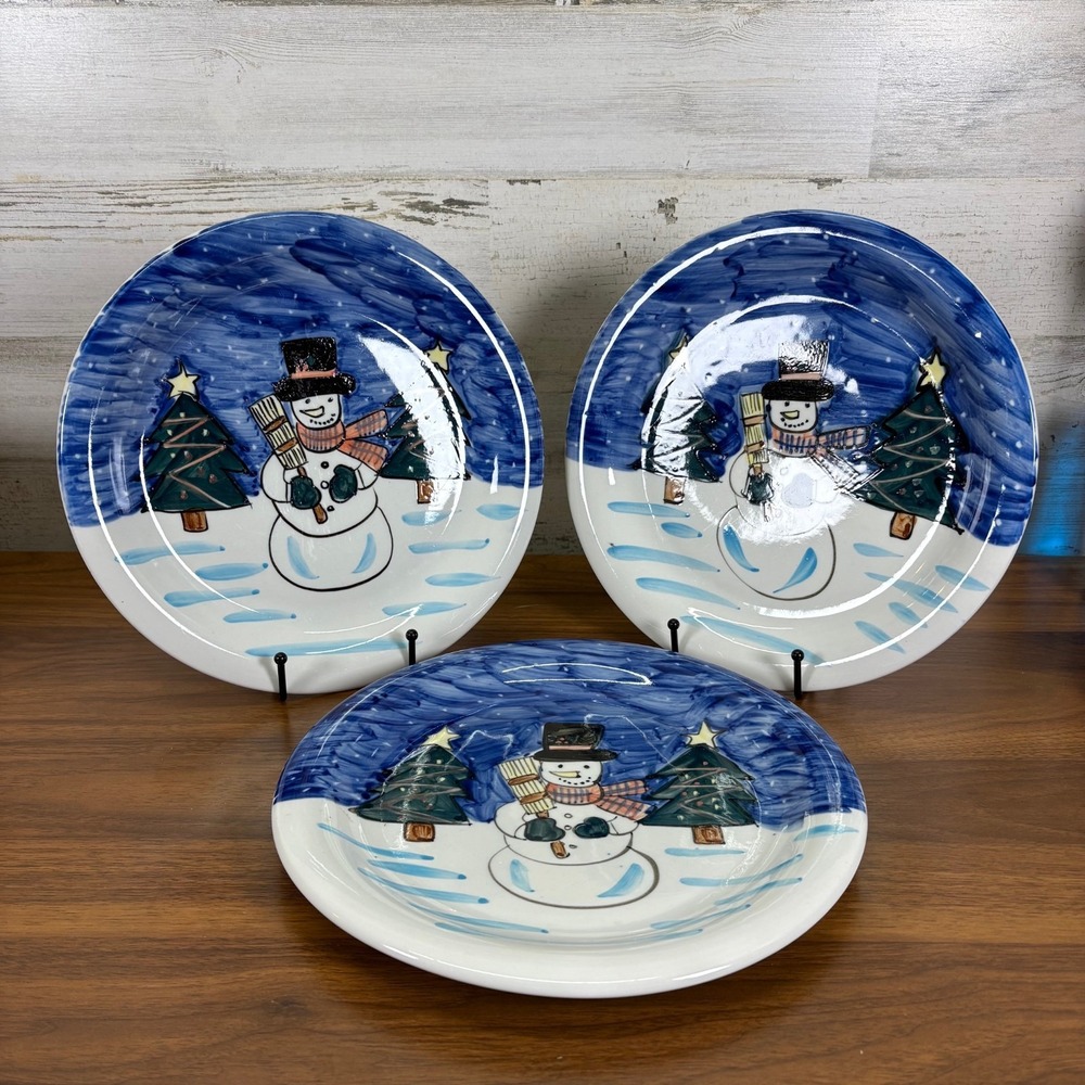Tabletop Unlimited Holiday Season Christmas Snowman Dinner Plates 10" Lot of 3